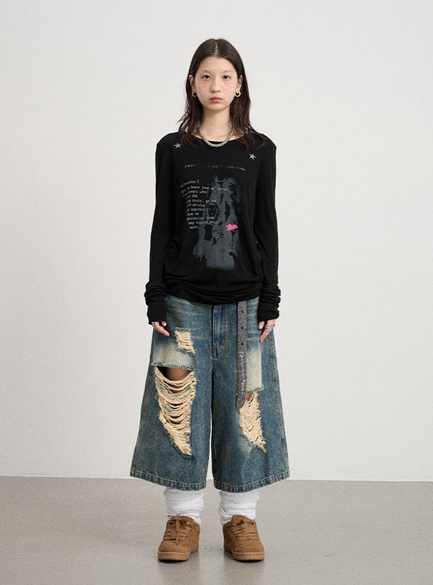 Fallen Print Long-Sleeved Top (4color)