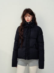 Black Ruffled Short Down Jacket - My Store