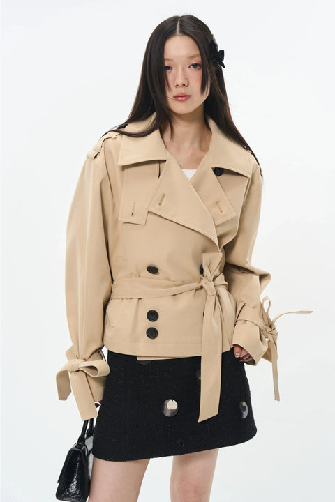 Overlapped Cropped Trench Coat with Belt