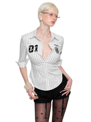 1Jinn Studio Black & White Striped Retro Shirt - My Store