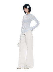 Unbalanced Button Wide Pants