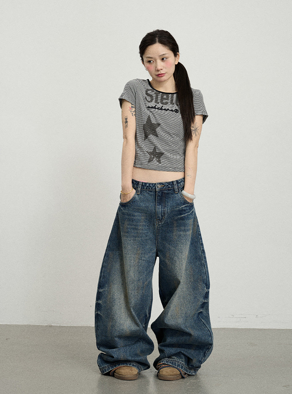 Star Point Slim Crop Short Sleeve T-Shirt (3color)