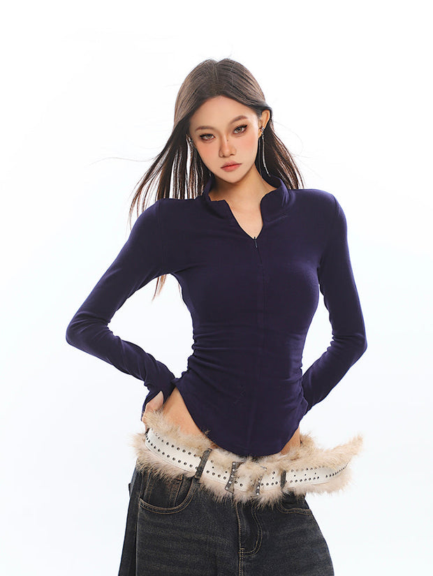 Zip Front Long Sleeve Collared Running Top