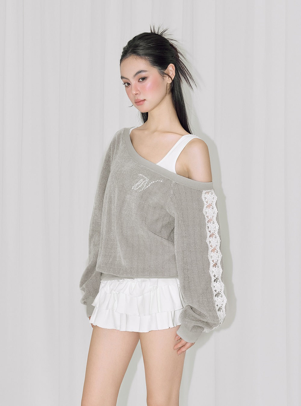 Lace Chenille Hollow Long-Sleeved Top