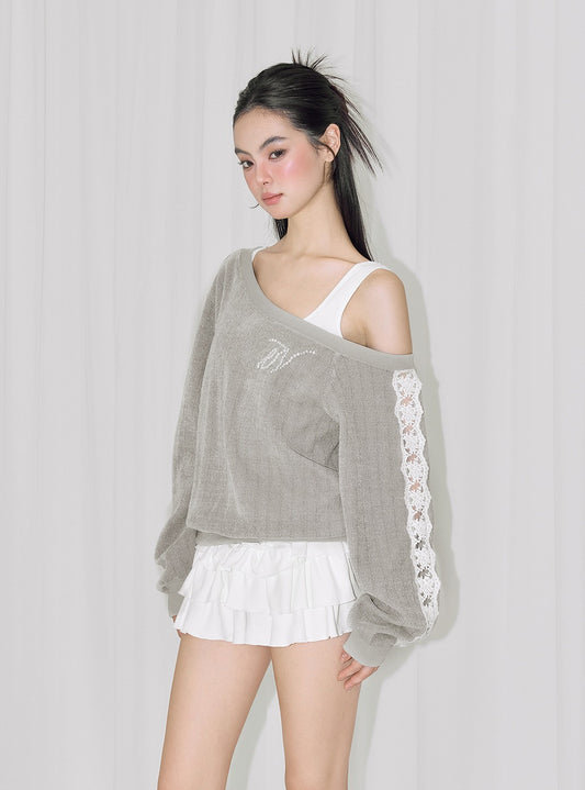 Lace Chenille Hollow Long-Sleeved Top
