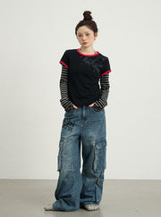 Logo Wide Denim Cargo Jeans