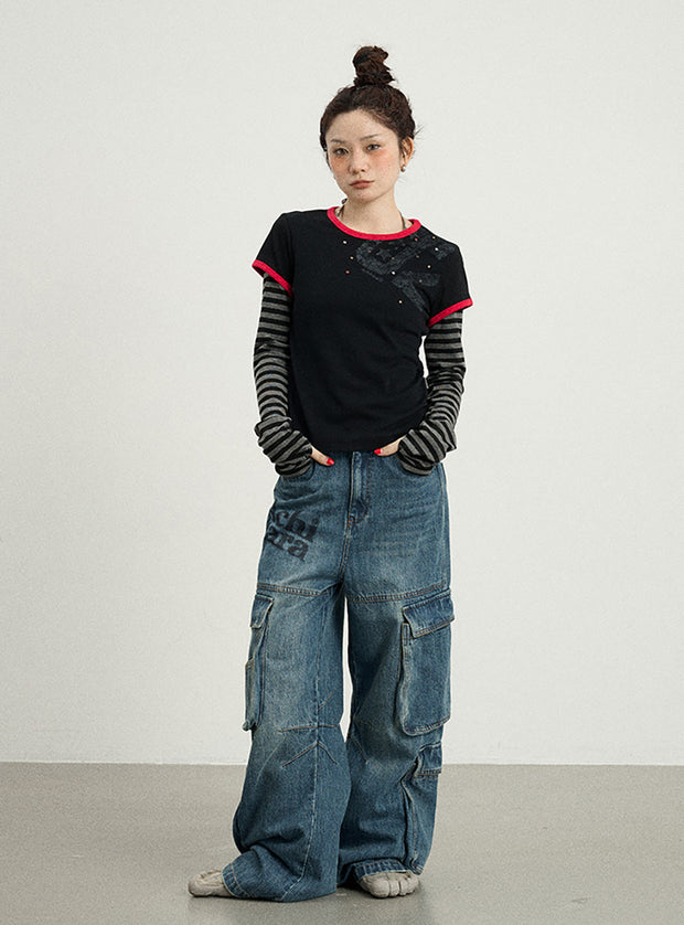 Logo Wide Denim Cargo Jeans
