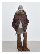 Fur Hood Quilting Half Jumper Jacket (2color)