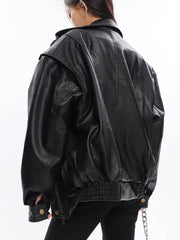 Drop Shoulder Faux Leather Bomber Jacket