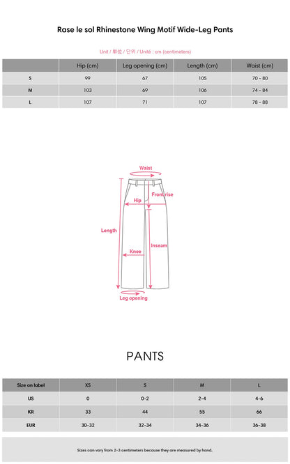 Rhinestone Wing Motif Wide-Leg Pants