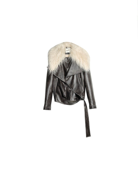 Fur Collar Faux Leather Moto Jacket - My Store