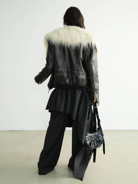 Fur Collar Faux Leather Moto Jacket - My Store