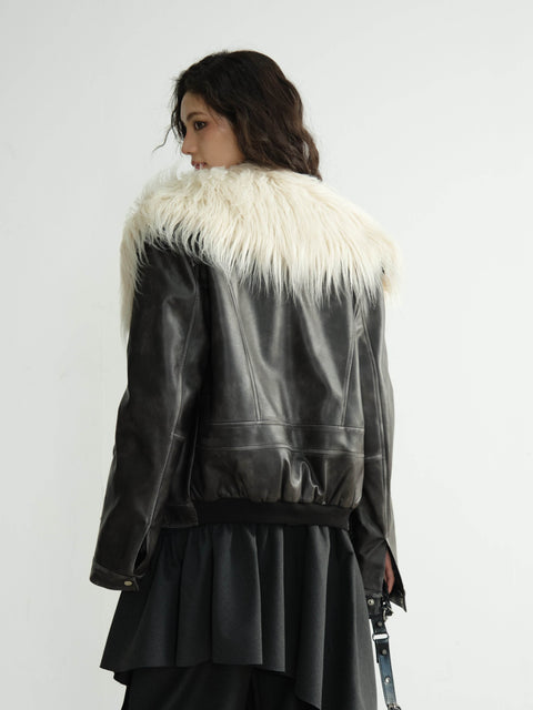 Fur Collar Faux Leather Moto Jacket - My Store