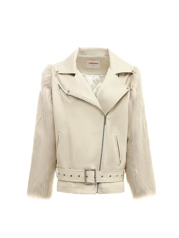 Fur Panel Quilted Moto Jacket - My Store