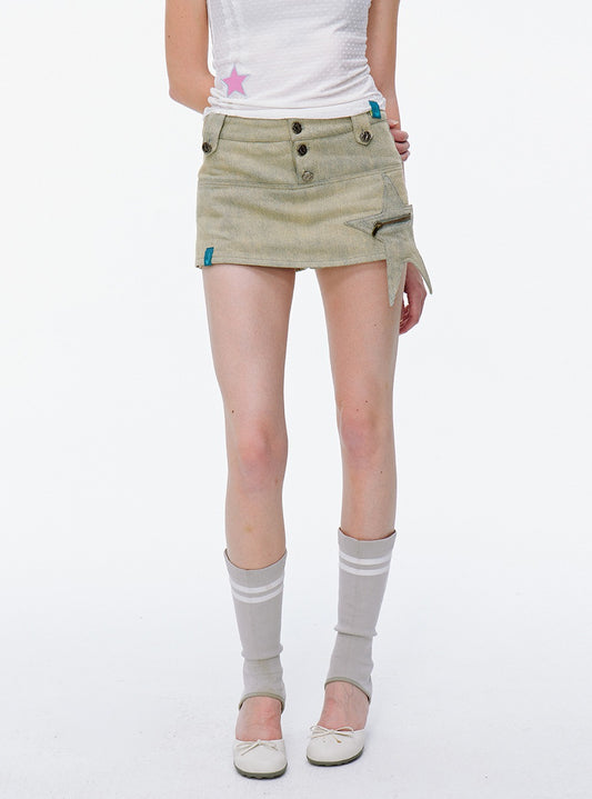 Star Patch Denim Skirt