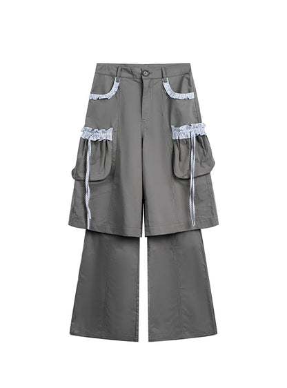 Stripe Pleated Two Layer Shorts & Pants Set