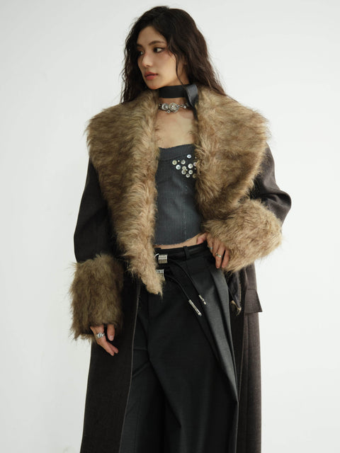 Long Leather Fur Collar Jacket - My Store