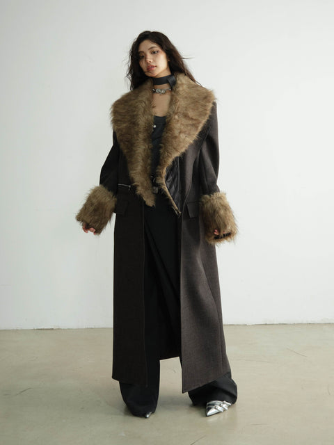 Long Leather Fur Collar Jacket - My Store