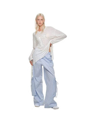 1Jinn Studio Blue & White Wide-Leg Utility Pants - My Store