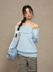 One-Shoulder Gray Blue Knitted Top (2color)