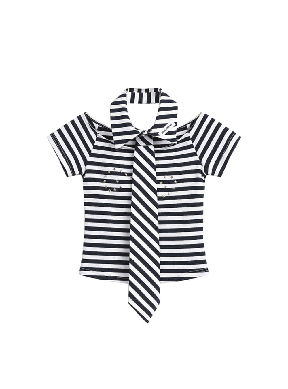 Ribbon Tie Stripe One-Shoulder Top Set