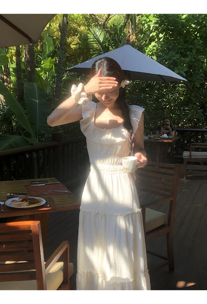 White Bow Backless Dress