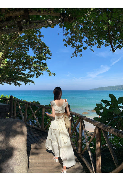 White Bow Backless Dress