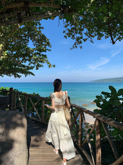 White Bow Backless Dress