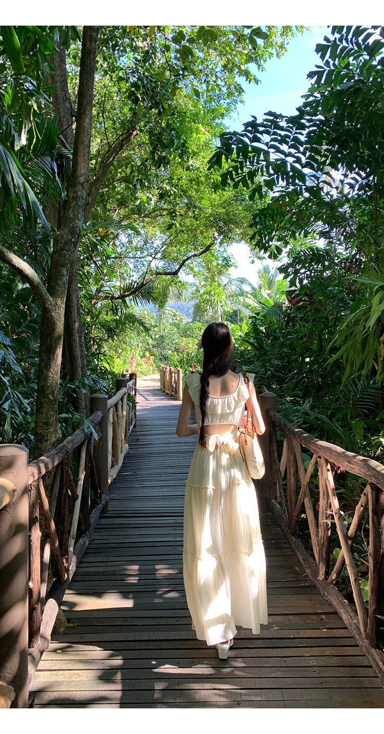 White Bow Backless Dress