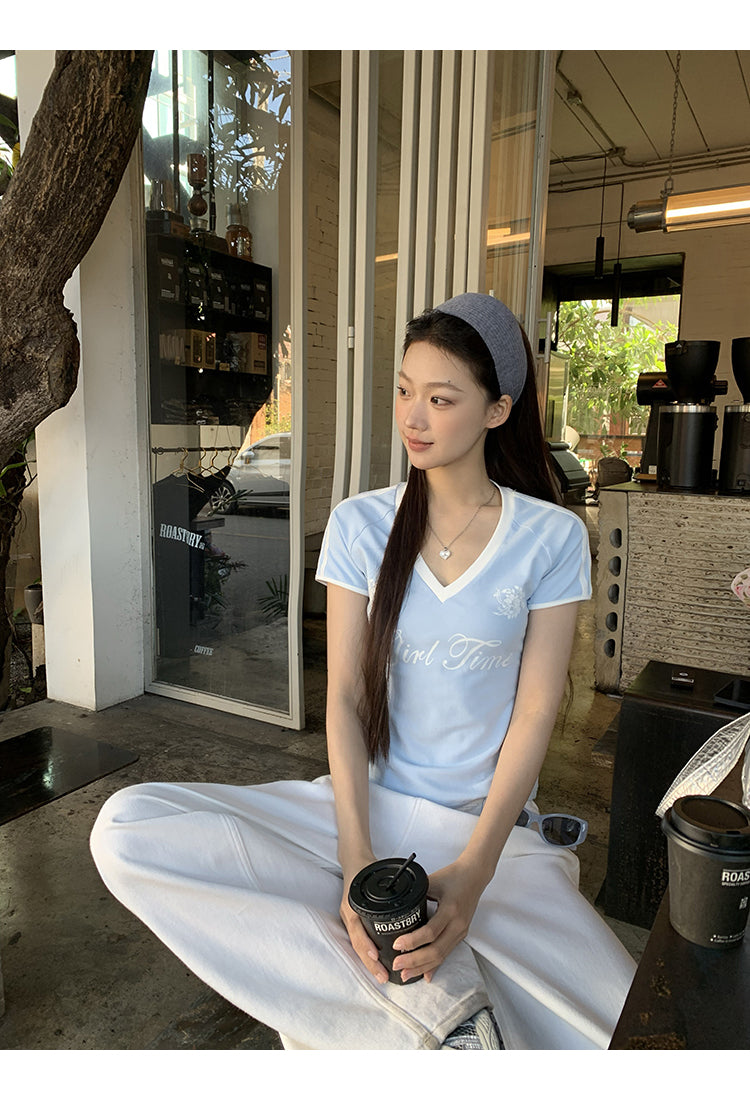 V-Neck 'Girl Time' Blue Top