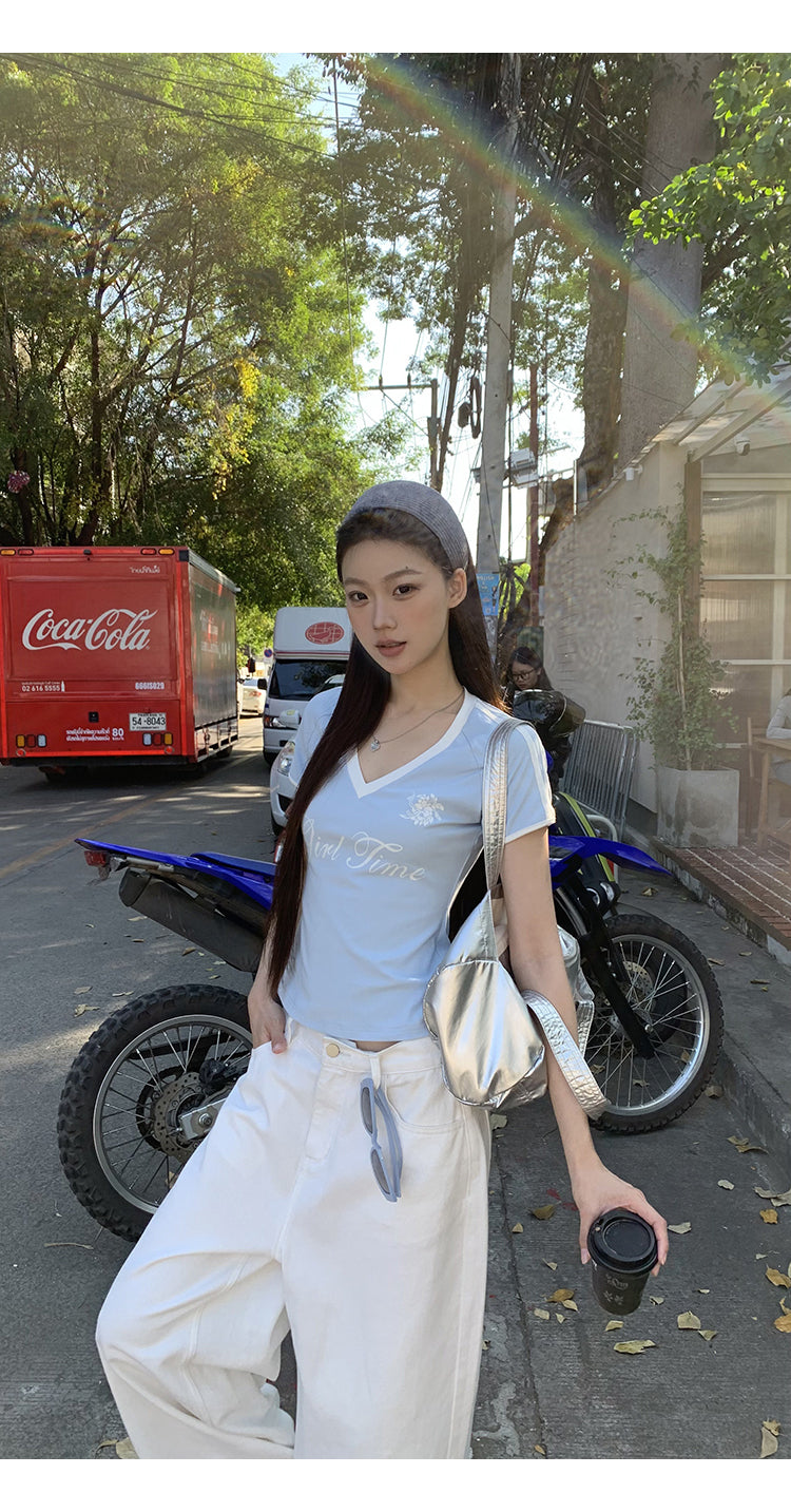 V-Neck 'Girl Time' Blue Top