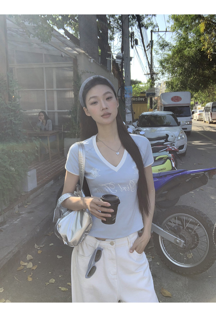 V-Neck 'Girl Time' Blue Top