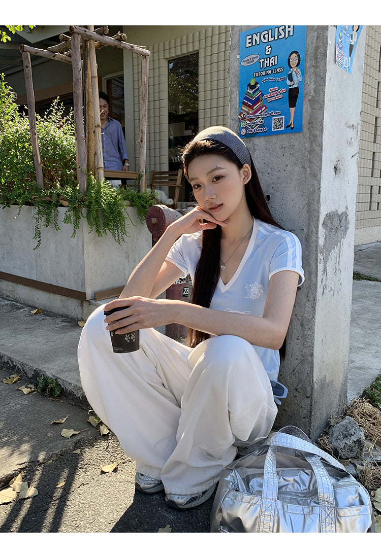 V-Neck 'Girl Time' Blue Top