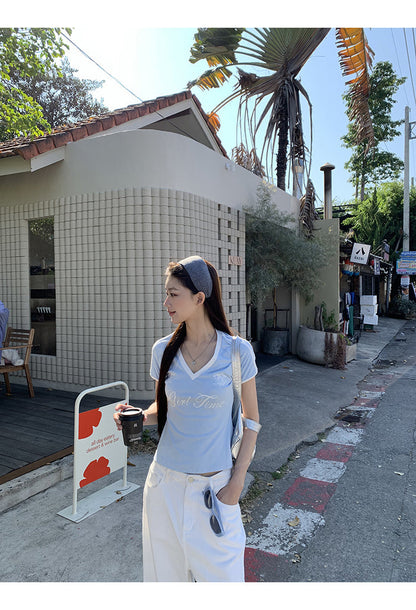 V-Neck 'Girl Time' Blue Top