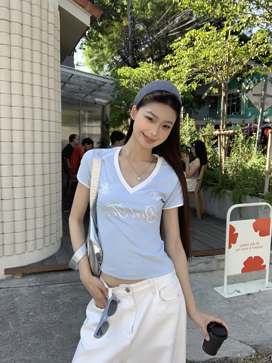 V-Neck 'Girl Time' Blue Top