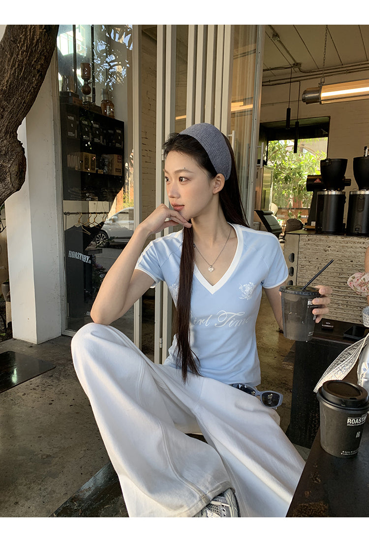 V-Neck 'Girl Time' Blue Top