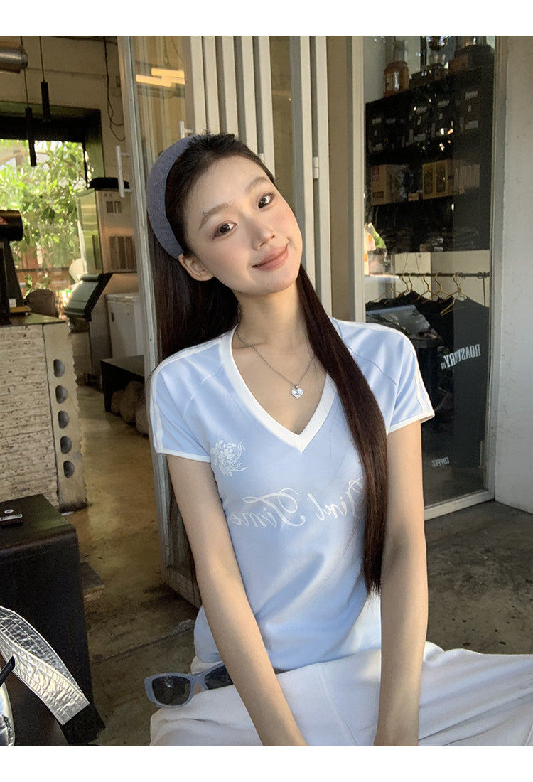 V-Neck 'Girl Time' Blue Top
