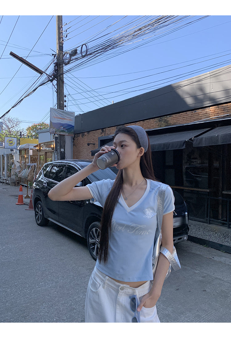 V-Neck 'Girl Time' Blue Top