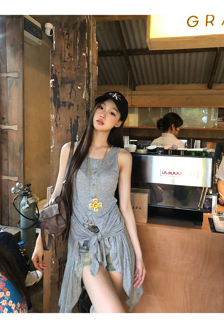 Gray Tie Top