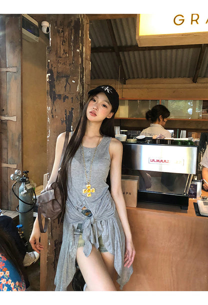 Gray Tie Top