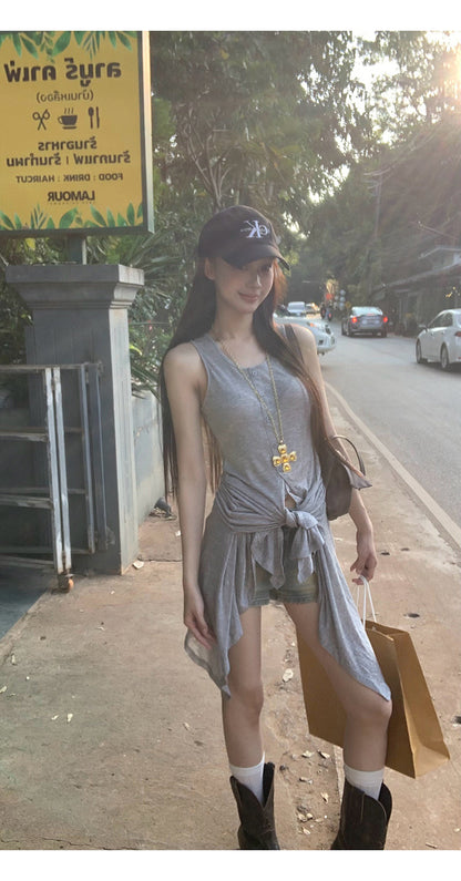 Gray Tie Top