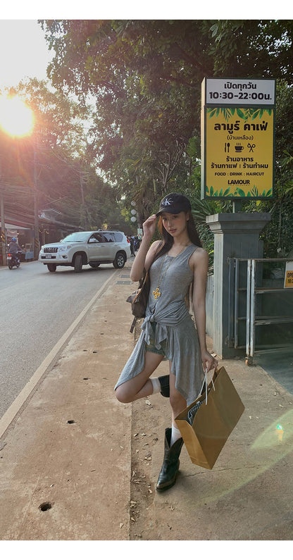 Gray Tie Top