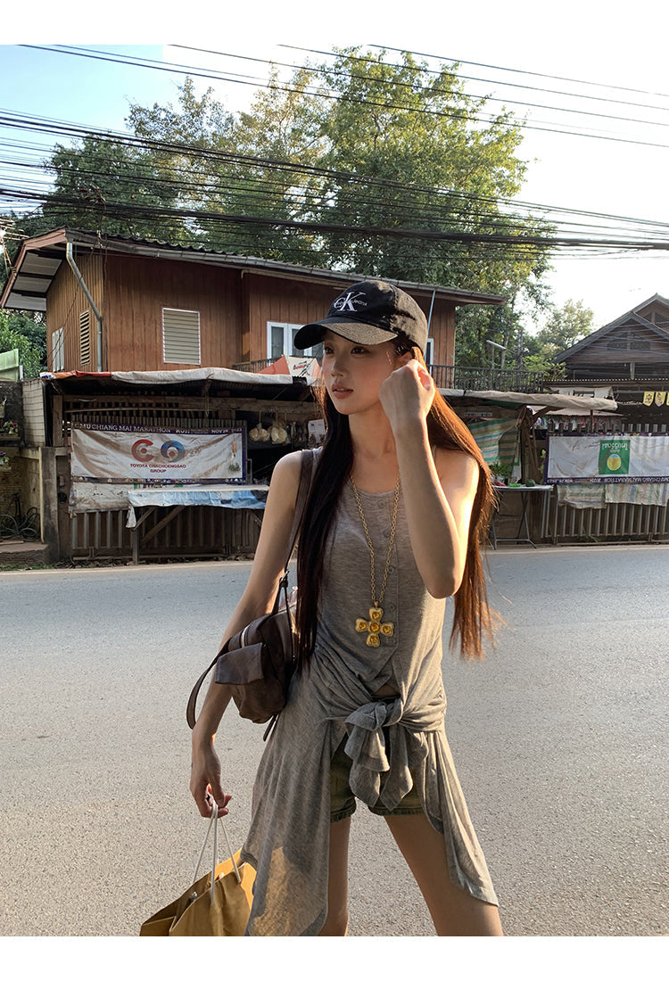 Gray Tie Top