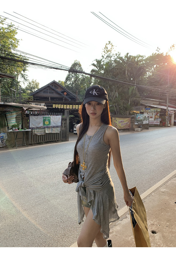 Gray Tie Top