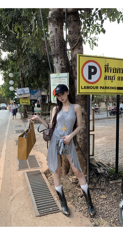 Gray Tie Top