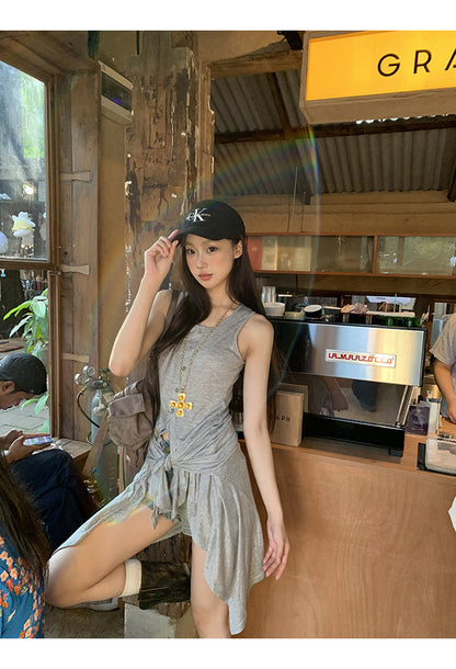 Gray Tie Top