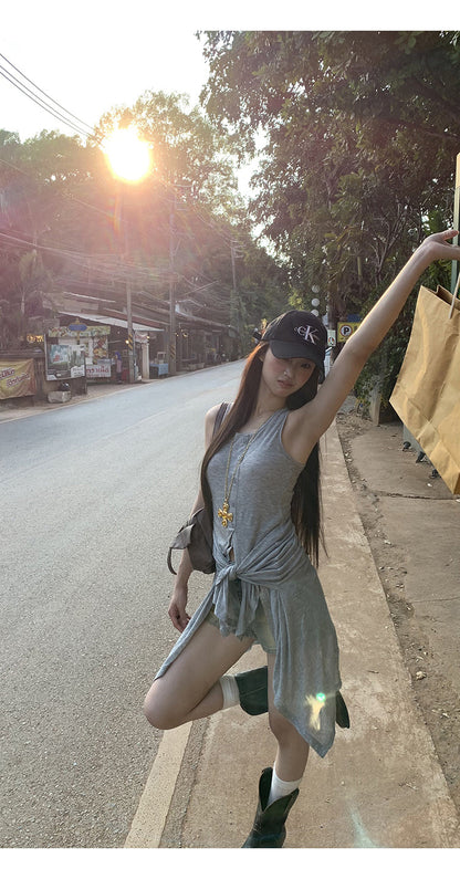 Gray Tie Top