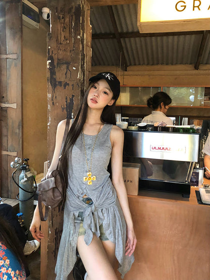 Gray Tie Top