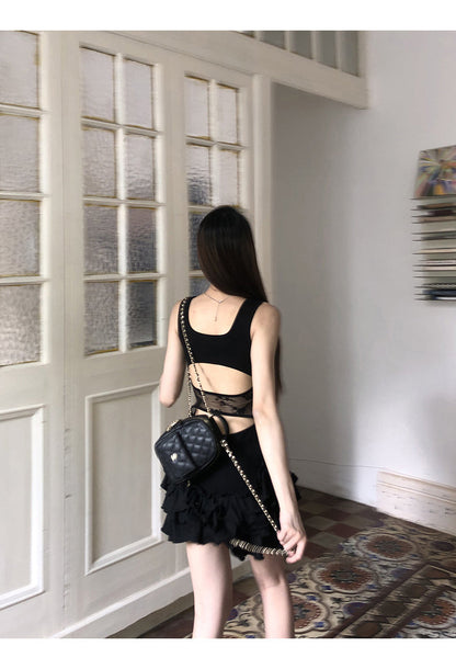 Black Ruffle Skirt Dress
