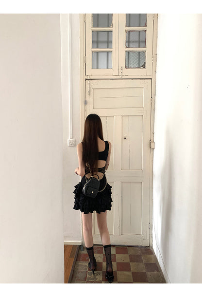 Black Ruffle Skirt Dress